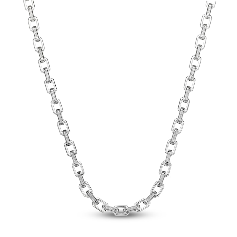 Main Image 1 of Men's White Lab-Created Sapphire Link Necklace Stainless Steel 24"