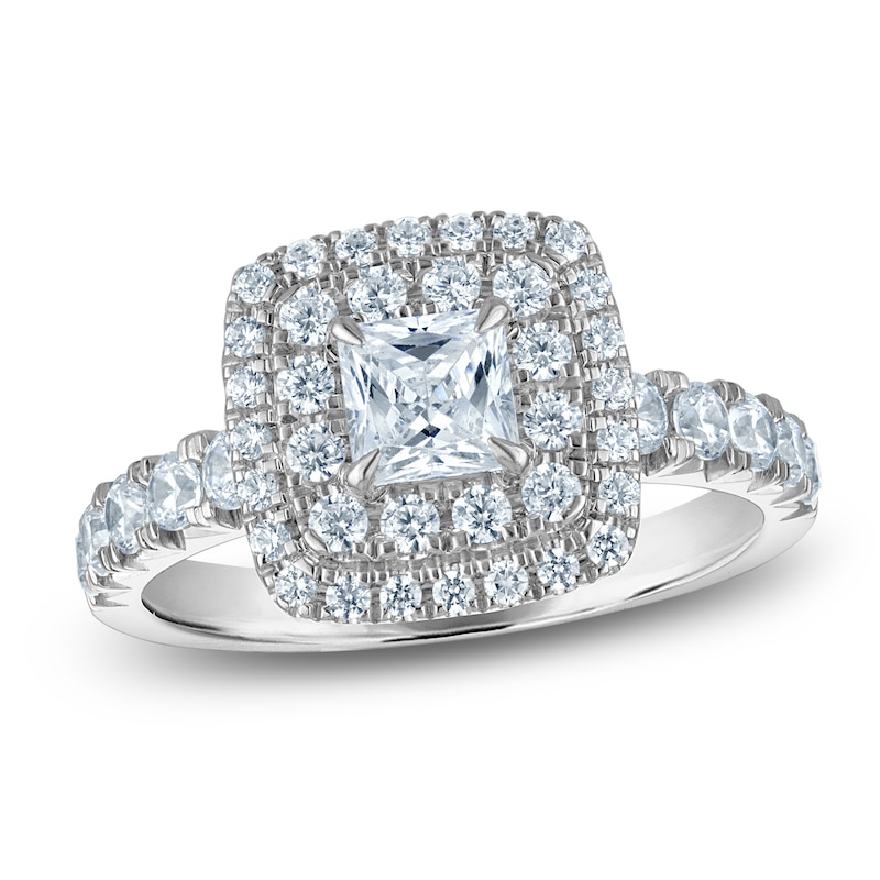 Main Image 1 of Brilliant Moments Princess-Cut Diamond Double Halo Engagement Ring 1-1/3 ct tw 14K White Gold