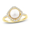 Thumbnail Image 1 of Button Cultured Pearl & Lab-Grown Diamond Halo Ring 1/3 ct tw 14K Yellow Gold