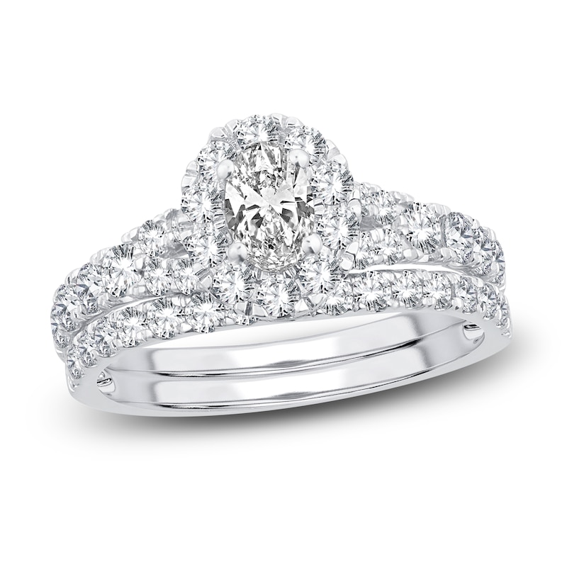 Main Image 1 of Diamond Halo Bridal Set 1-1/2 ct tw Oval/Round 14K White Gold