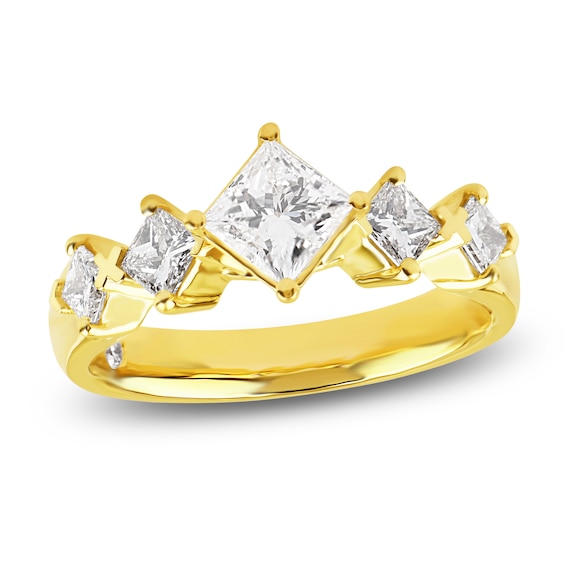 Storied Diamond Desert Sands of Eternity Princess-Cut Five-Stone Engagement Ring 1-1/2 ct tw 18K Yellow Gold