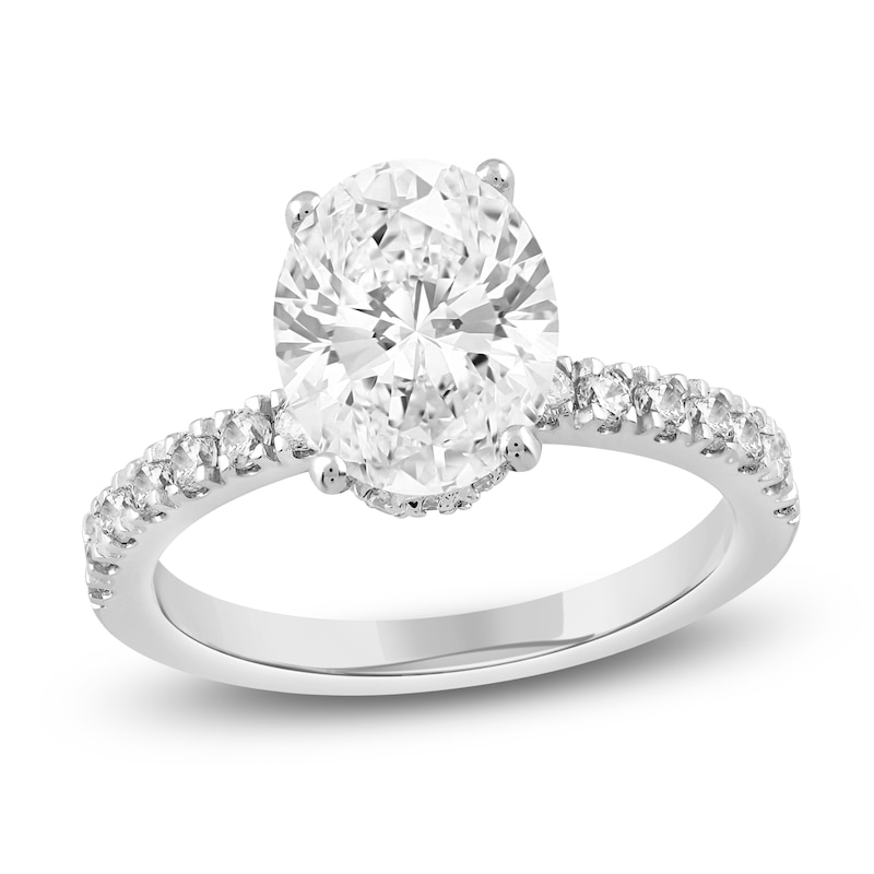 Main Image 1 of Oval-Cut Lab-Grown Diamond Hidden Halo Engagement Ring 2-1/2 ct tw 14K White Gold