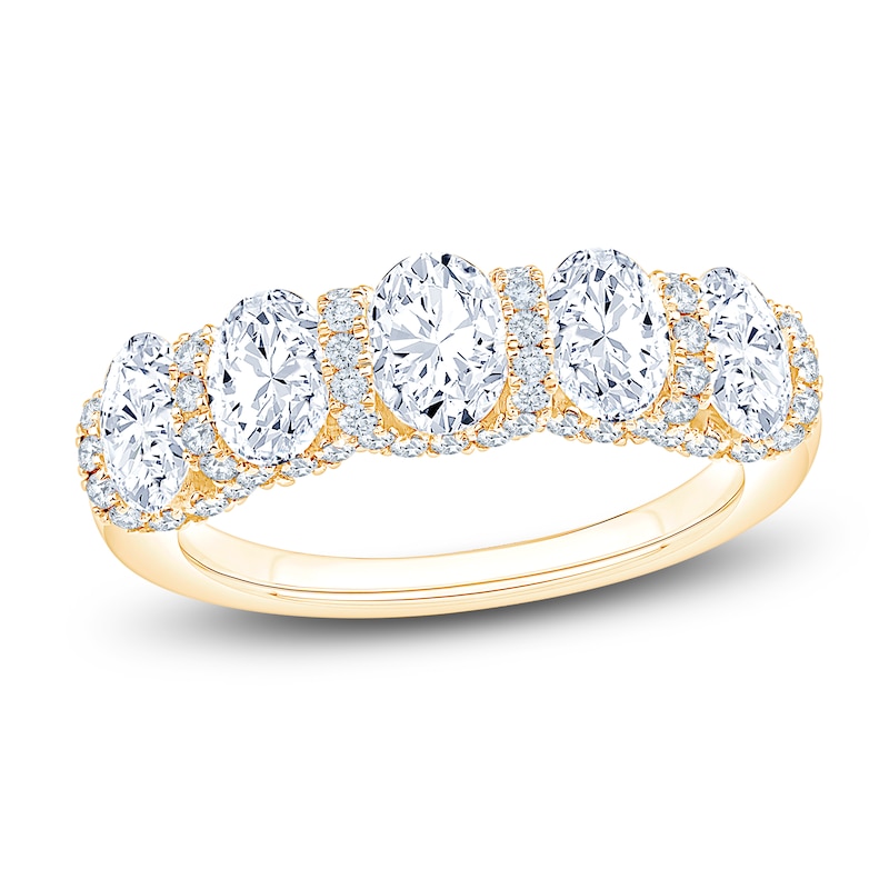 Main Image 1 of Certified Oval & Round-Cut Diamond Scalloped-Edge Anniversary Ring 2 ct tw 14K Yellow Gold