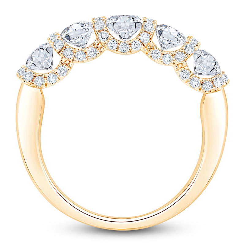 Main Image 2 of Certified Oval & Round-Cut Diamond Scalloped-Edge Anniversary Ring 2 ct tw 14K Yellow Gold