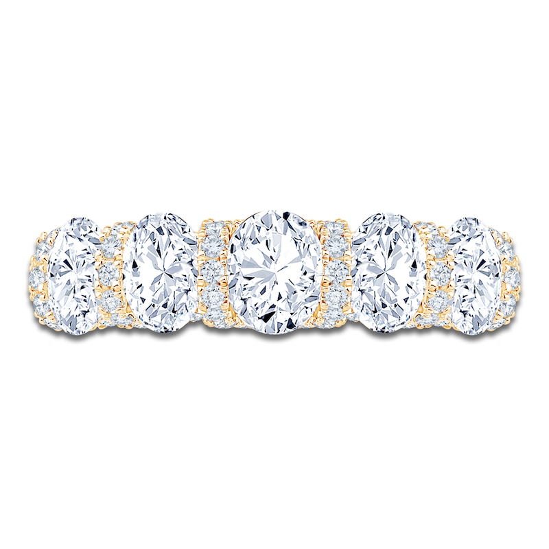 Main Image 3 of Certified Oval & Round-Cut Diamond Scalloped-Edge Anniversary Ring 2 ct tw 14K Yellow Gold