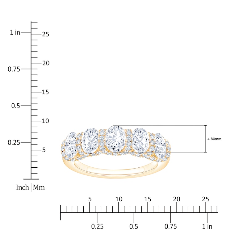 Main Image 4 of Certified Oval & Round-Cut Diamond Scalloped-Edge Anniversary Ring 2 ct tw 14K Yellow Gold