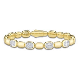 Shy ICON Lumeria Baguette & Round-Cut Diamond Pillow Link Bangle Bracelet 3/8 ct tw 14K Yellow Gold B22001084V4ZS