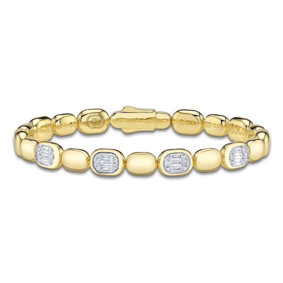 Shy ICON Lumeria Baguette & Round-Cut Diamond Pillow Link Bangle Bracelet 3/8 ct tw 14K Yellow Gold B22001084V4ZS