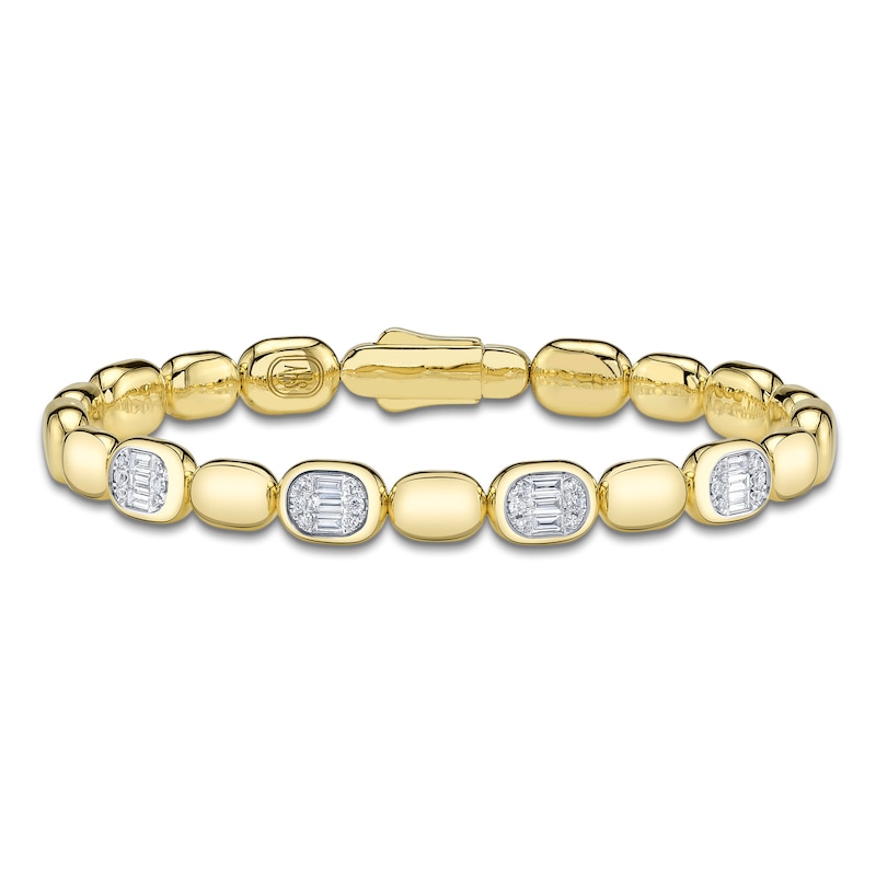Main Image 1 of Shy ICON Lumeria Baguette & Round-Cut Diamond Pillow Link Bangle Bracelet 3/8 ct tw 14K Yellow Gold B22001084V4ZS