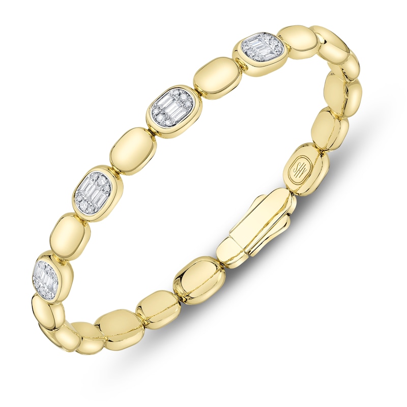 Main Image 2 of Shy ICON Lumeria Baguette & Round-Cut Diamond Pillow Link Bangle Bracelet 3/8 ct tw 14K Yellow Gold B22001084V4ZS