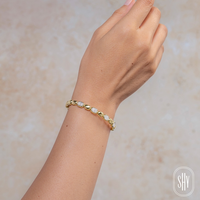 Main Image 4 of Shy ICON Lumeria Baguette & Round-Cut Diamond Pillow Link Bangle Bracelet 3/8 ct tw 14K Yellow Gold B22001084V4ZS