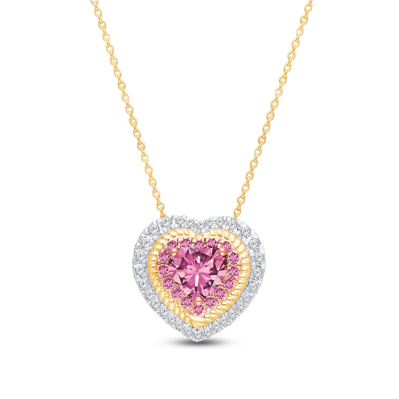 Main Image 1 of Kallati Heart-Shaped Natural Pink Sapphire & Diamond Necklace 1/5 ct tw 14K Yellow Gold 18"