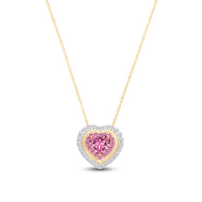 Main Image 2 of Kallati Heart-Shaped Natural Pink Sapphire & Diamond Necklace 1/5 ct tw 14K Yellow Gold 18"