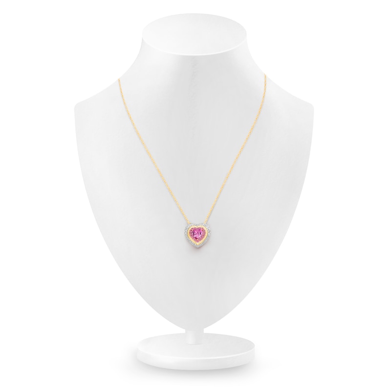 Main Image 5 of Kallati Heart-Shaped Natural Pink Sapphire & Diamond Necklace 1/5 ct tw 14K Yellow Gold 18"