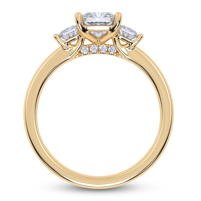Main Image 4 of Certified Princess-Cut Lab-Grown Diamond Three-Stone Engagement Ring 1-1/2 ct tw 14K Yellow Gold