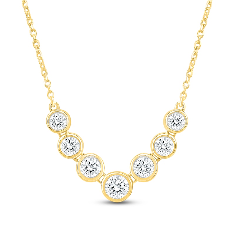 Main Image 1 of Jared Signature Mini Bezel Collection Diamond "V" Necklace 1/2 ct tw 10K Yellow Gold 18"