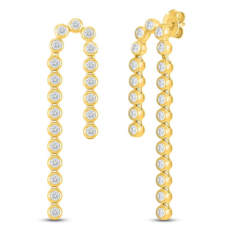 Main Image 2 of Jared Signature Mini Bezel Collection Diamond Drop Earrings 1-1/4 ct tw 10K Yellow Gold