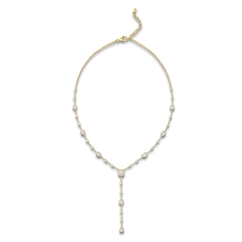 Main Image 1 of Jared Signature Emerald, Baguette & Round-Cut Lab-Grown Diamond "Y" Bar Link Station Necklace 4 ct tw 14K Yellow Gold 20"