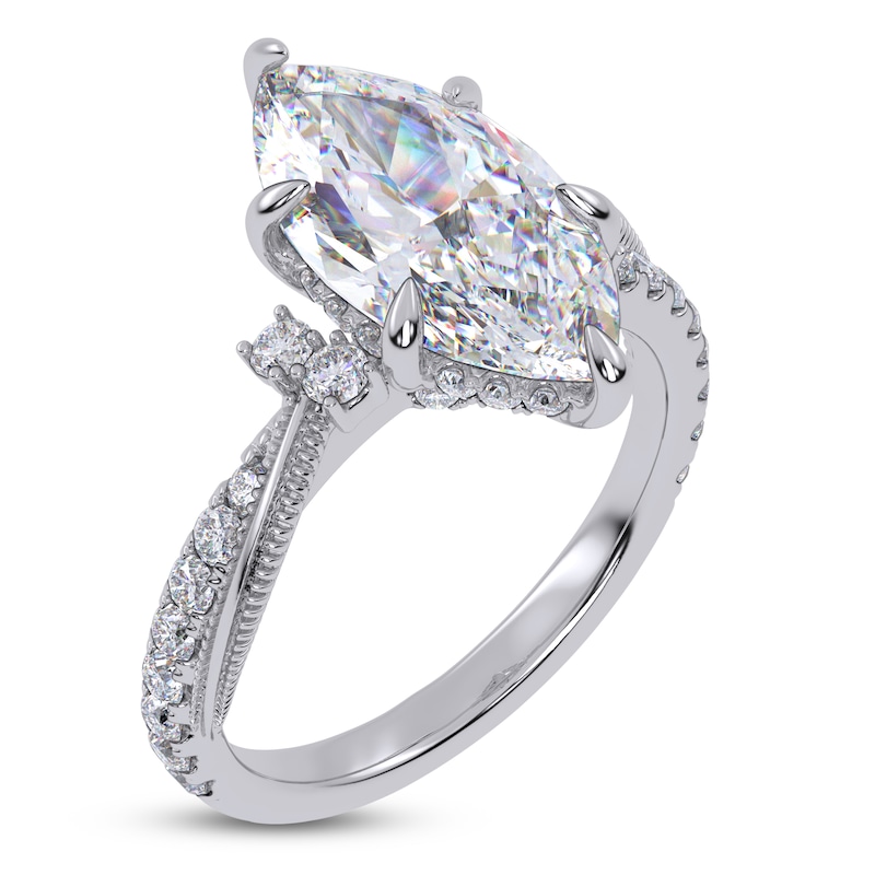 Main Image 2 of Certified Marquise-Cut Lab-Grown Diamond Hidden Halo Engagement Ring 3-1/2 ct tw 14K White Gold