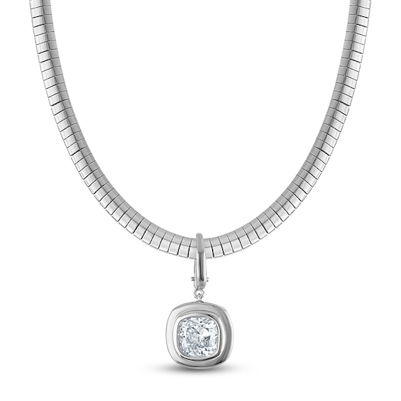 Jared Signature Cushion-Cut Lab-Grown Diamond Bezel-Set Omega Chain Necklace 2 ct tw Sterling Silver 17"