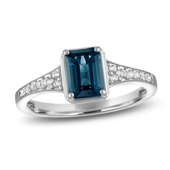 Octagon-Cut Natural London Blue Topaz & White Lab-Created Sapphire Ring Sterling Silver