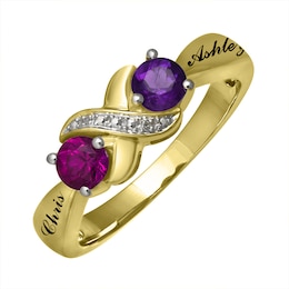 Couple's Birthstone Ring (2 Stones and Lines)