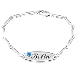 Children's Birthstone Engravable ID Bracelet (1 Stone and 4 Lines)