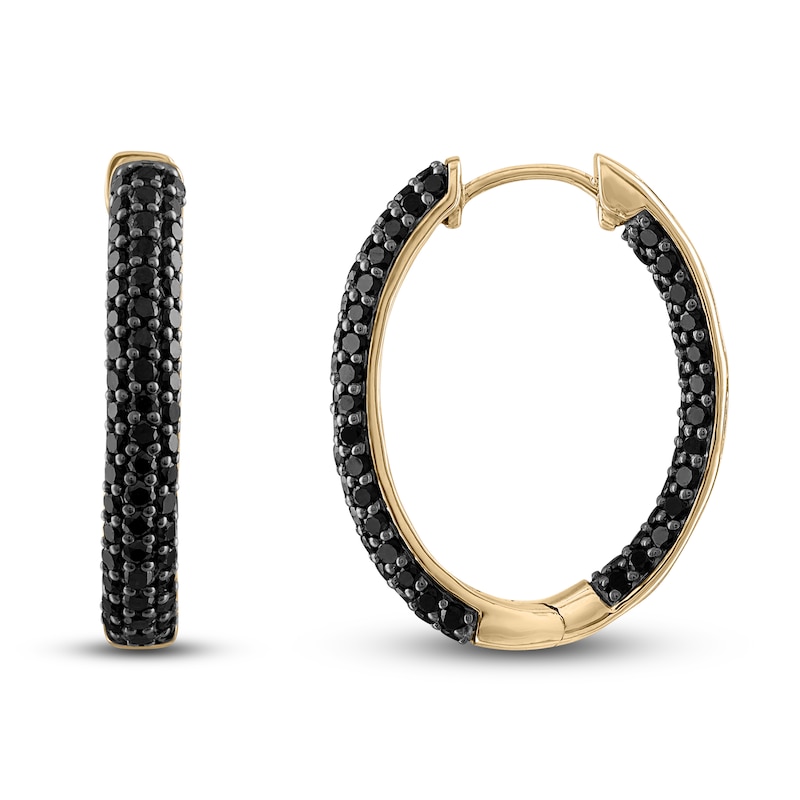 Main Image 1 of Black Diamond Hoop Earrings 2 ct tw Round 14K Yellow Gold