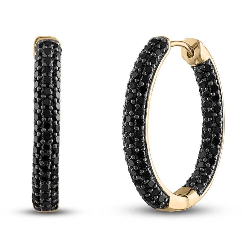 Main Image 2 of Black Diamond Hoop Earrings 2 ct tw Round 14K Yellow Gold