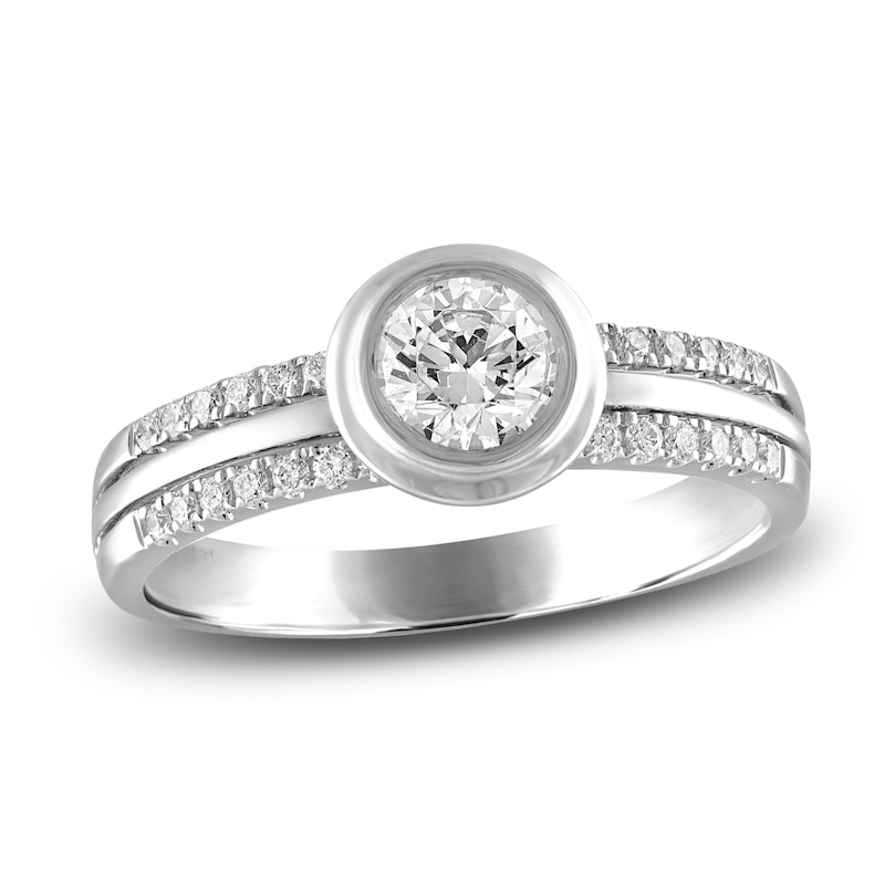 Diamond Bezel Double-Row Engagement Ring 3/4 ct tw 14K White Gold