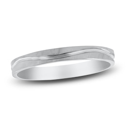 Men's Textured Wave Wedding Band 14K White Gold 3mm