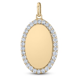 Engravable Diamond Oval Charm 3/8 ct tw 14K Yellow Gold