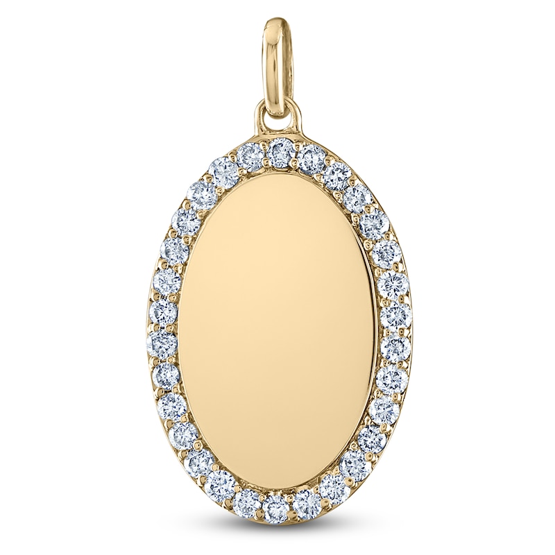 Engravable Diamond Oval Charm 3/8 ct tw 14K Yellow Gold