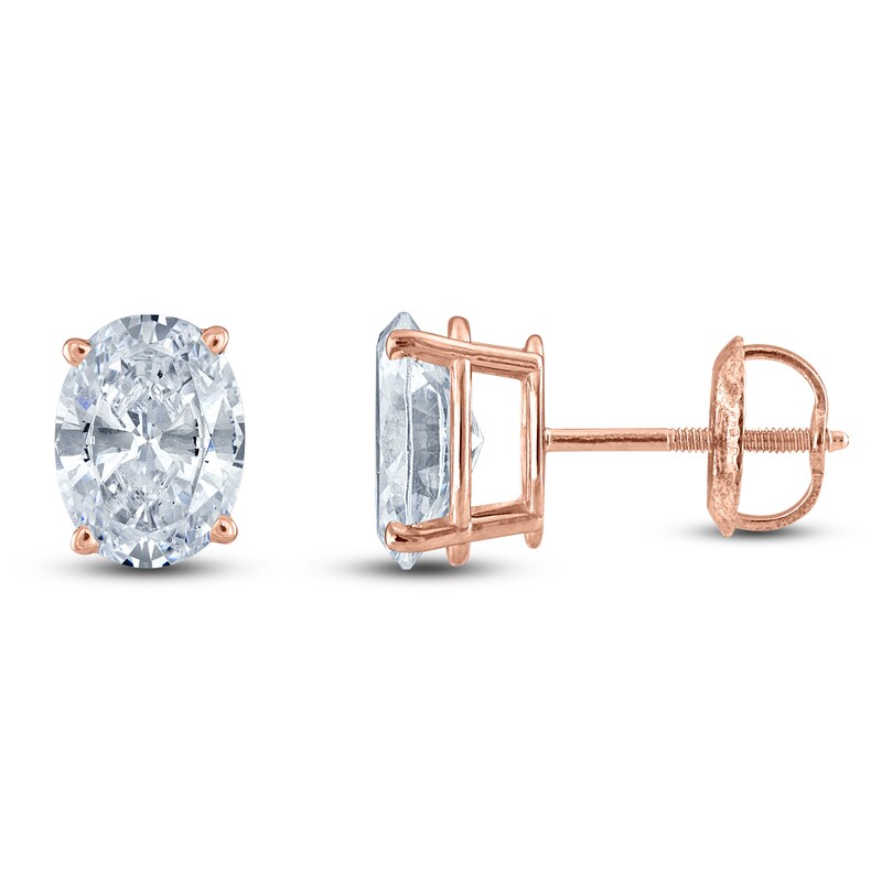 Main Image 1 of Oval-Cut Lab-Grown Diamond Solitaire Stud Earrings 1 ct tw 14K Rose Gold (F/SI2)