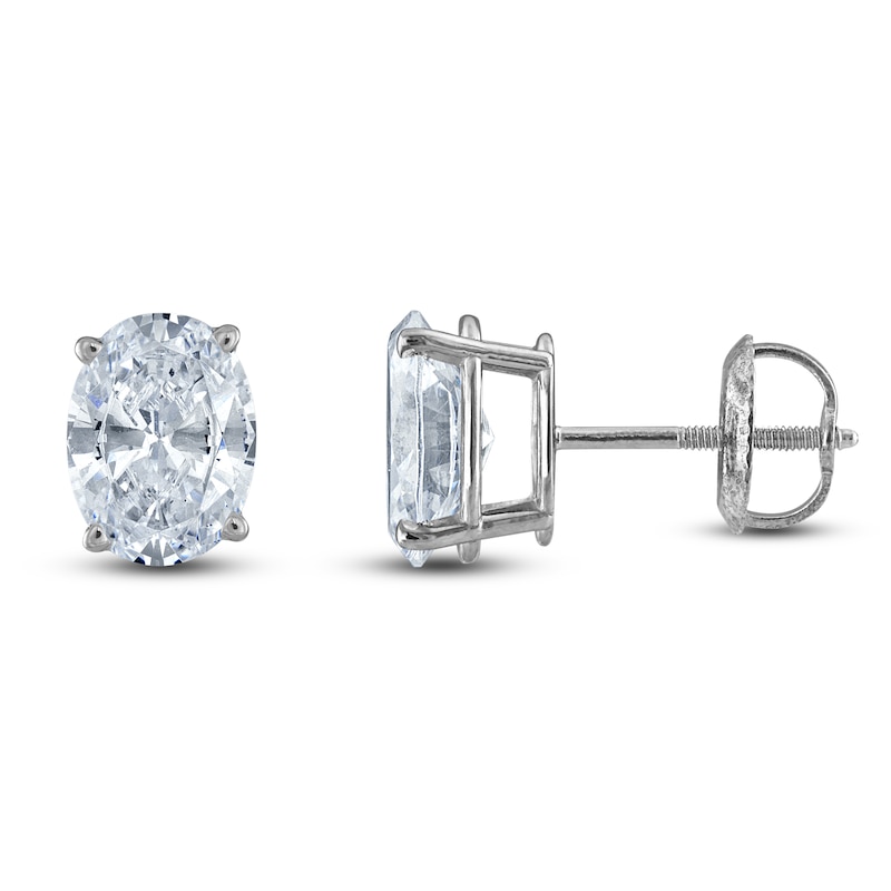 Main Image 1 of Oval-Cut Lab-Grown Diamond Solitaire Stud Earrings 2 ct tw 14K White Gold (F/SI2)