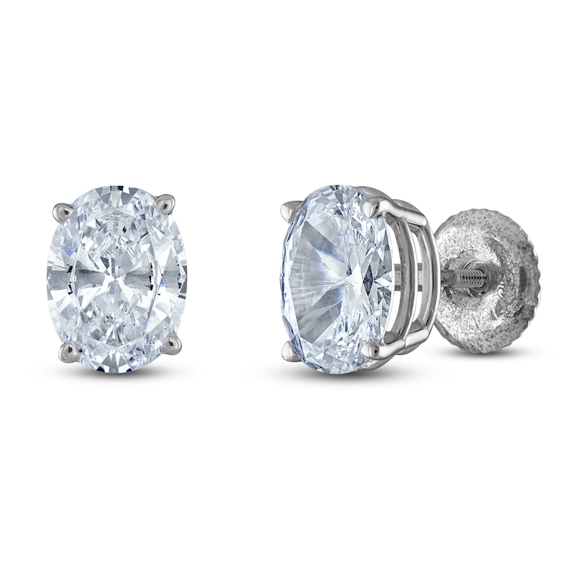 Main Image 2 of Oval-Cut Lab-Grown Diamond Solitaire Stud Earrings 2 ct tw 14K White Gold (F/SI2)