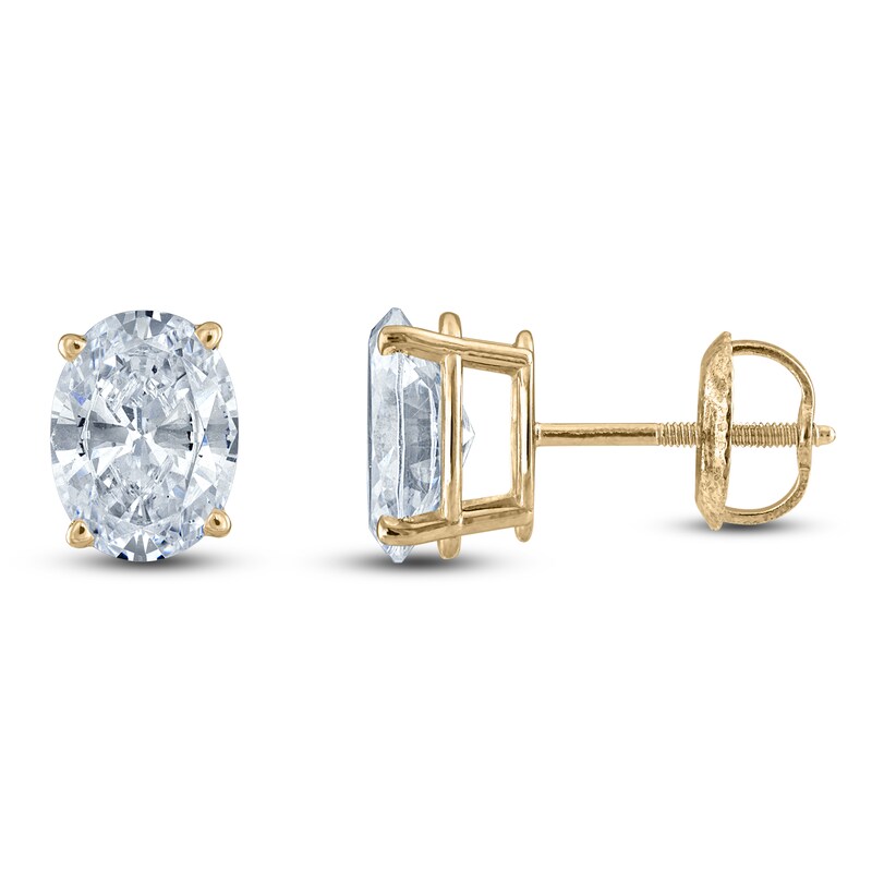 Main Image 1 of Oval-Cut Lab-Grown Diamond Solitaire Stud Earrings 2 ct tw 14K Yellow Gold (F/SI2)