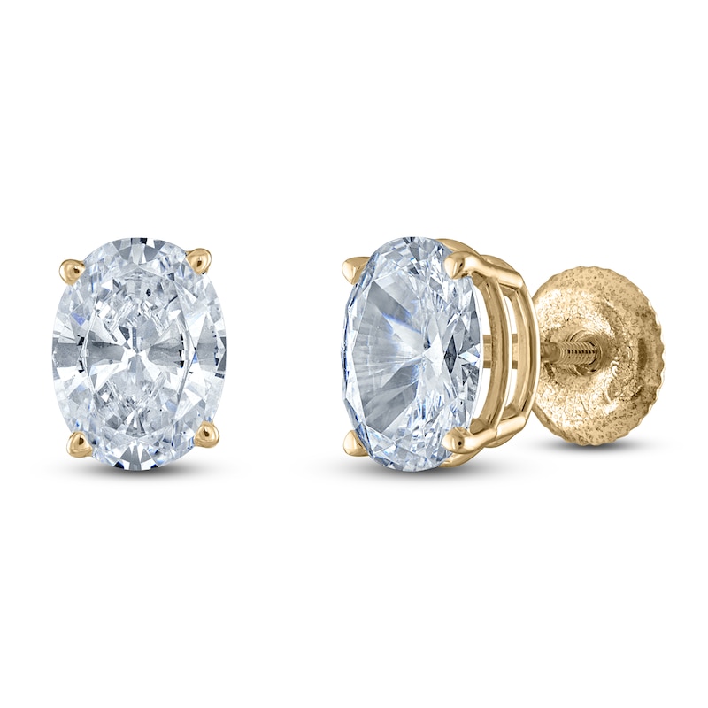 Main Image 2 of Oval-Cut Lab-Grown Diamond Solitaire Stud Earrings 2 ct tw 14K Yellow Gold (F/SI2)