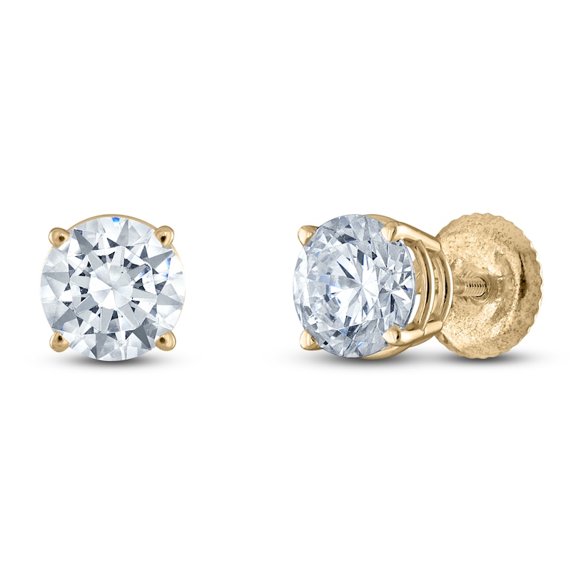 Main Image 2 of Round-Cut Diamond Solitaire Stud Earrings 2 ct tw 14K Yellow Gold (I/I2)