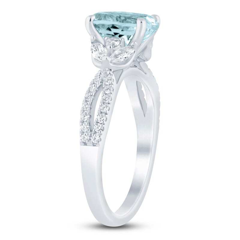 Main Image 2 of Brilliant Moments Oval-Cut Natural Aquamarine & Diamond Engagement Ring 3/8 ct tw 14K White Gold