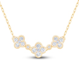 Diamond Clover Cluster Necklace 3/8 ct tw 10K Yellow Gold 18"