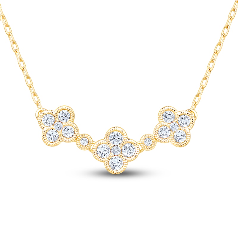 Diamond Clover Cluster Necklace 3/8 ct tw 10K Yellow Gold 18"
