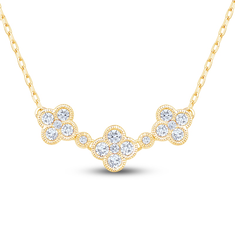 Main Image 1 of Diamond Clover Cluster Necklace 3/8 ct tw 10K Yellow Gold 18"