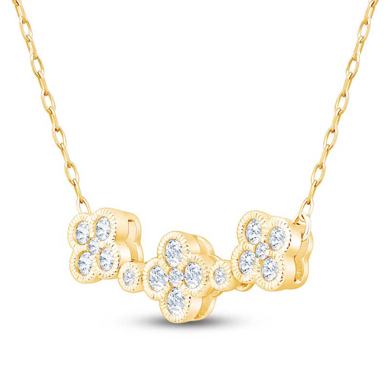 Diamond Clover Cluster Necklace 3/8 ct tw 10K Yellow Gold 18"