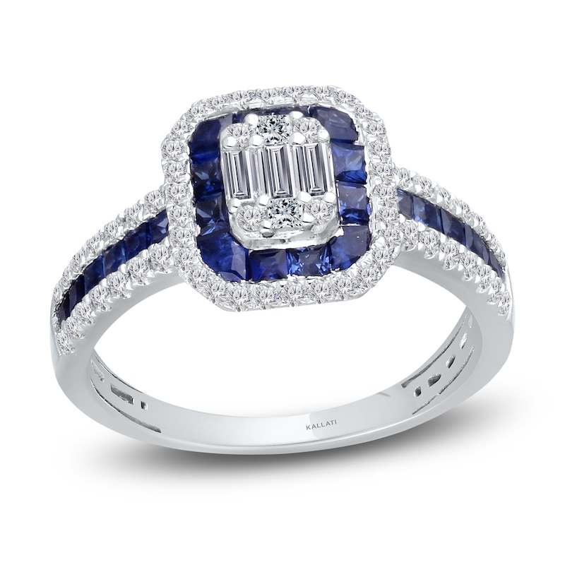 Main Image 1 of Kallati Natural Blue Sapphire & Diamond Double Frame Ring 1/2 ct tw 14K White Gold