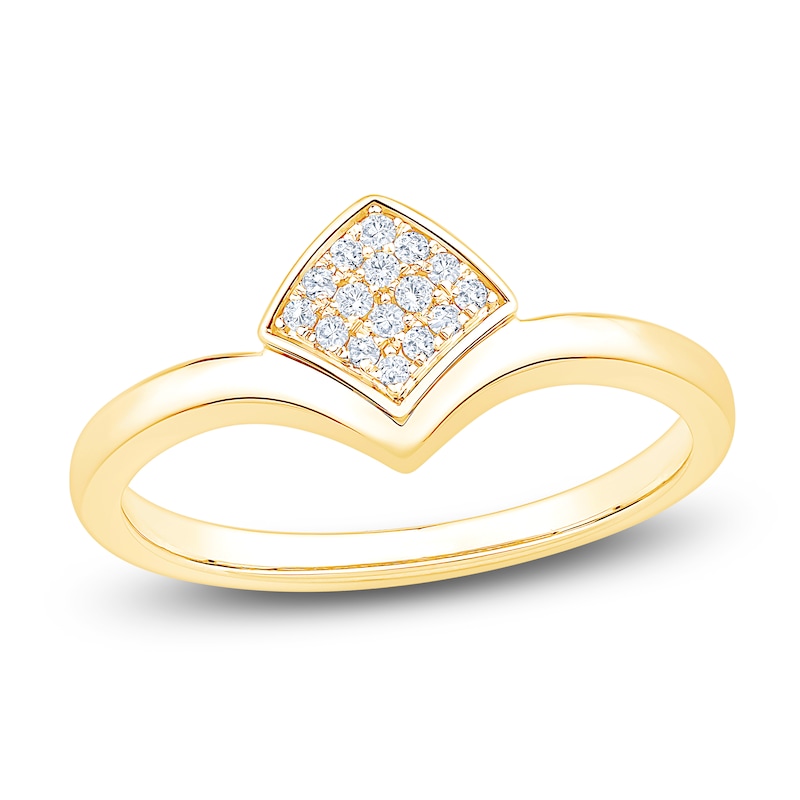 Main Image 1 of Diamond Pavé-Set Shield Chevron Ring 1/15 ct tw 14K Yellow Gold