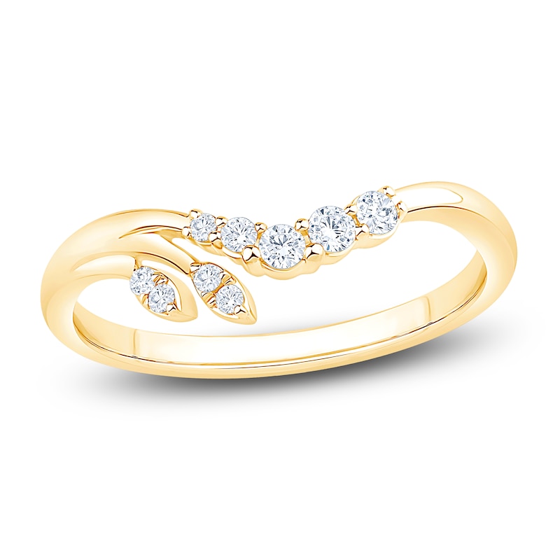 Main Image 1 of Diamond Graduated Contour Leaf Ring 1/6 ct tw 14K Yellow Gold