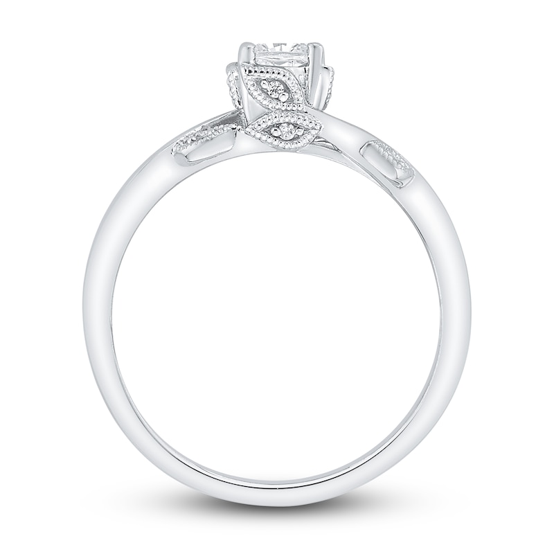 Main Image 3 of Diamond Engagement Ring 3/8 ct tw Cushion/Round 14K White Gold