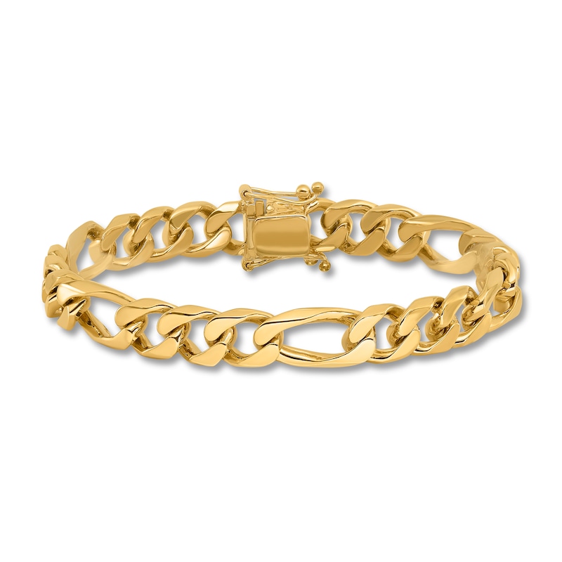 Main Image 1 of Men's Solid Figaro Chain Bracelet 14K Yellow Gold 9.0mm 8"