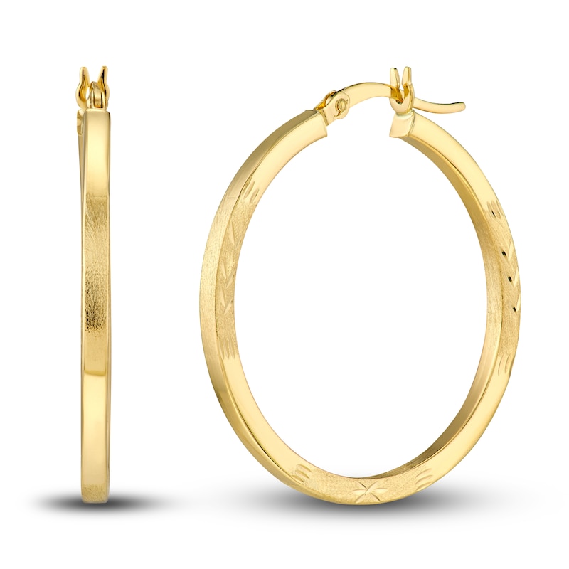 Diamond-Cut Floral Hoop Earrings 14K Yellow Gold 30mm